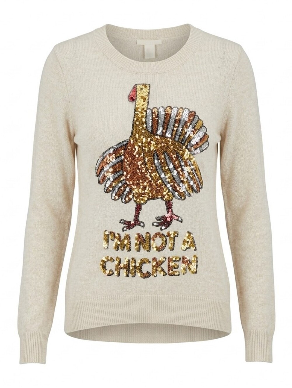 H&M Turkey Sweater Large Coquette Cottagecore Thanksgiving Sequin Fall